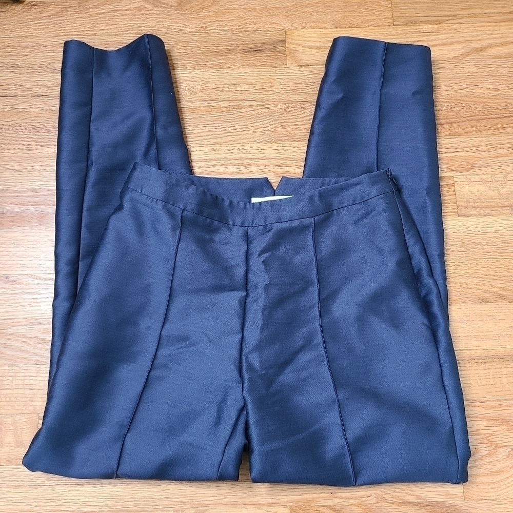 Nellie Partow Size 6 Blue Silk/Wool Straight Pants